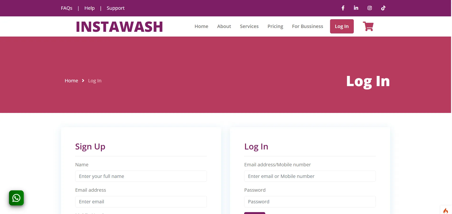 InstaWash - Login Page